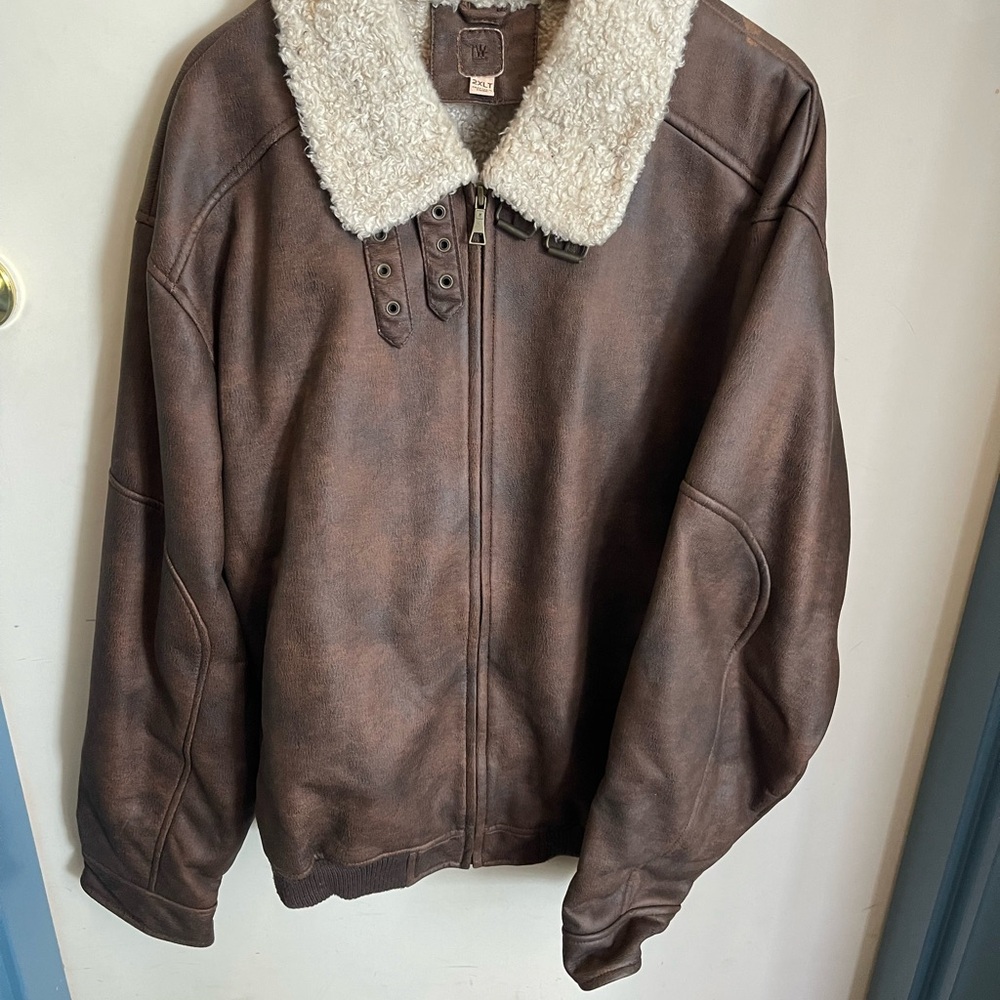 Wilson’s Leather Vintage Men's Brown Sherpa-Trim Bomber Jacket